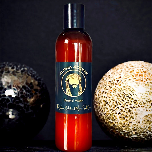 Alpha Adonis Beard Wash in a 4 oz bottle with Eucalyptus & Mint scent, premium grooming product for men, sulfate-free and moisturizing