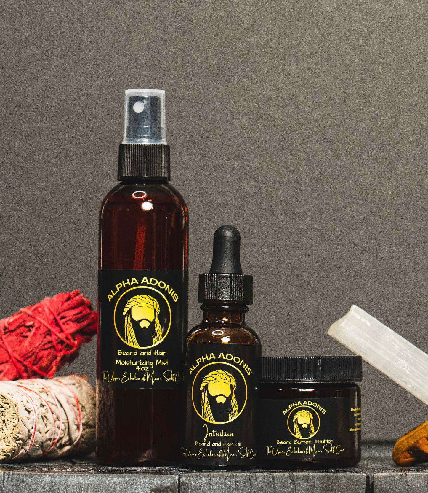 Intuition beard grooming bundle with Cedarwood and Sage by Alpha Adonis